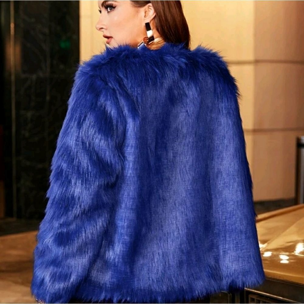 Plus Solid Open Front Fuzzy Coat - Picture 2 of 9